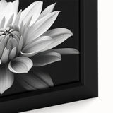 Close-up of a framed botanical daisy wall art piece, showcasing vibrant white daisies with detailed petals against a soft green background, perfect for home decor.
