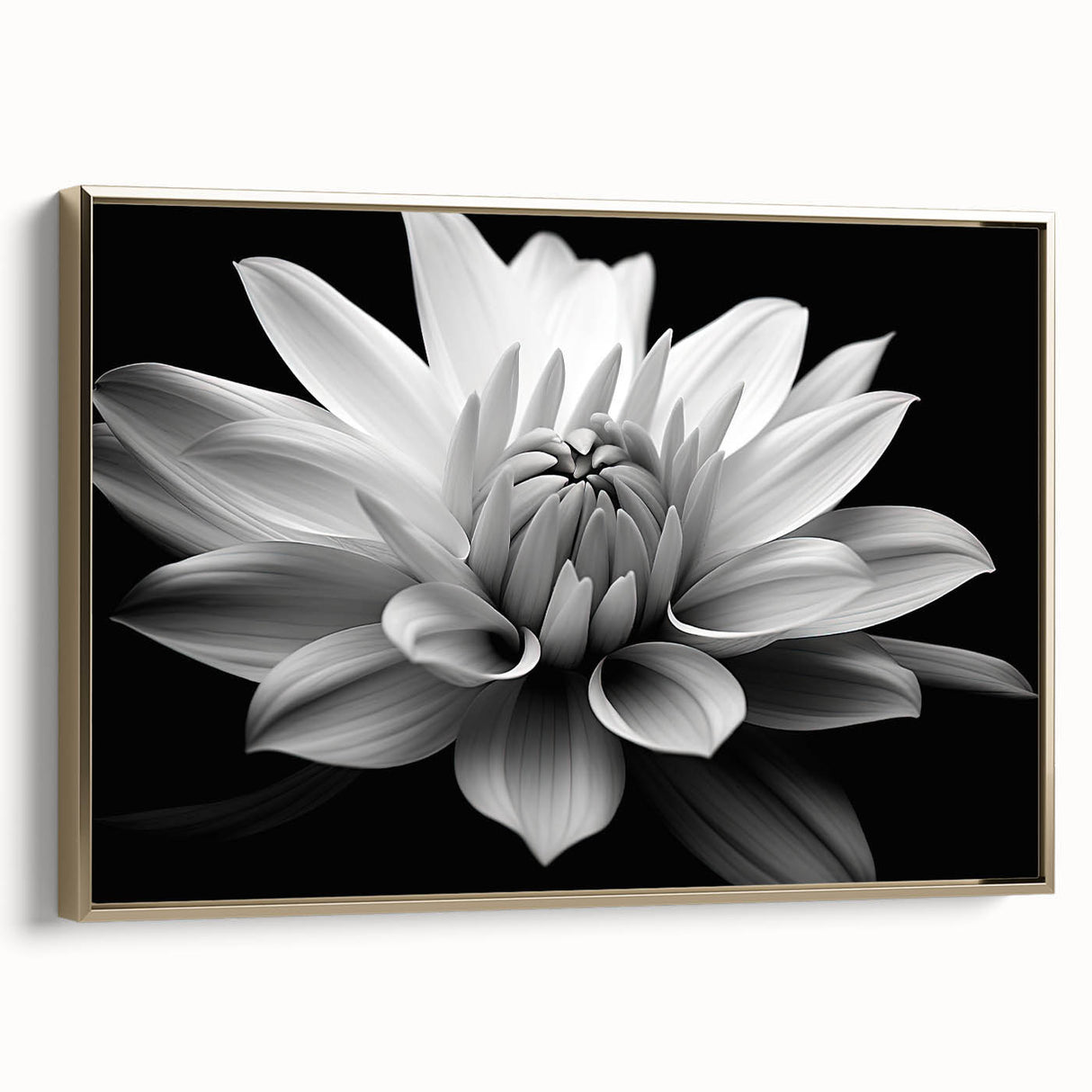 Framed canvas wall art showcasing a botanical daisy design with a gold frame, highlighting vibrant floral details and an elegant side view for stylish home decor.