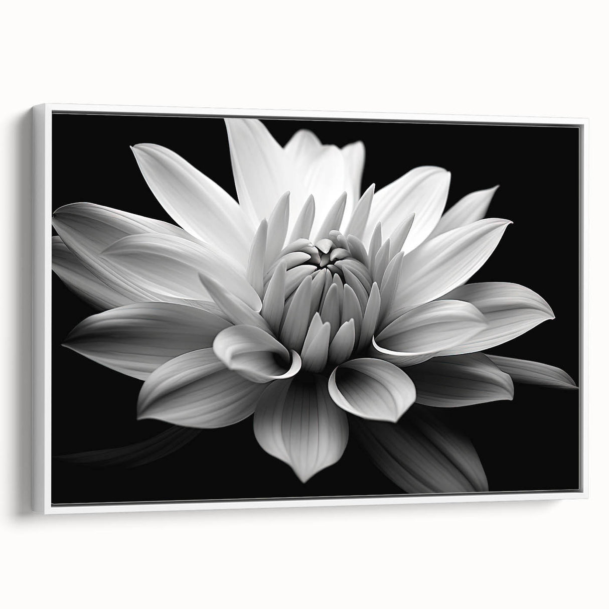 Framed canvas wall art showcasing a botanical daisy design, featuring vibrant white and green hues, ideal for enhancing modern home decor and aesthetics.