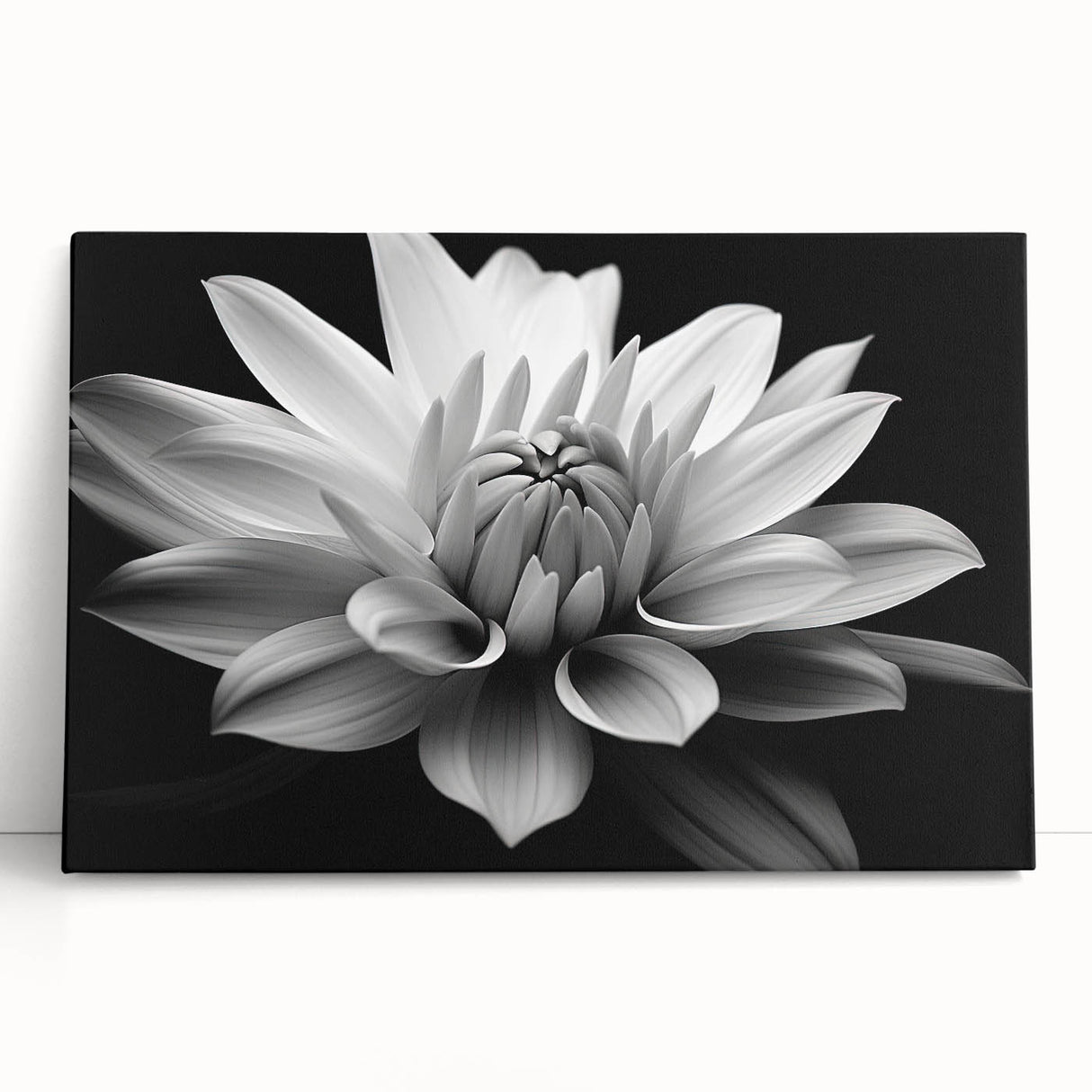 Vibrant botanical wall art featuring a delicate daisy design on stretched canvas, elegantly leaning against a neutral background, ideal for home decor.