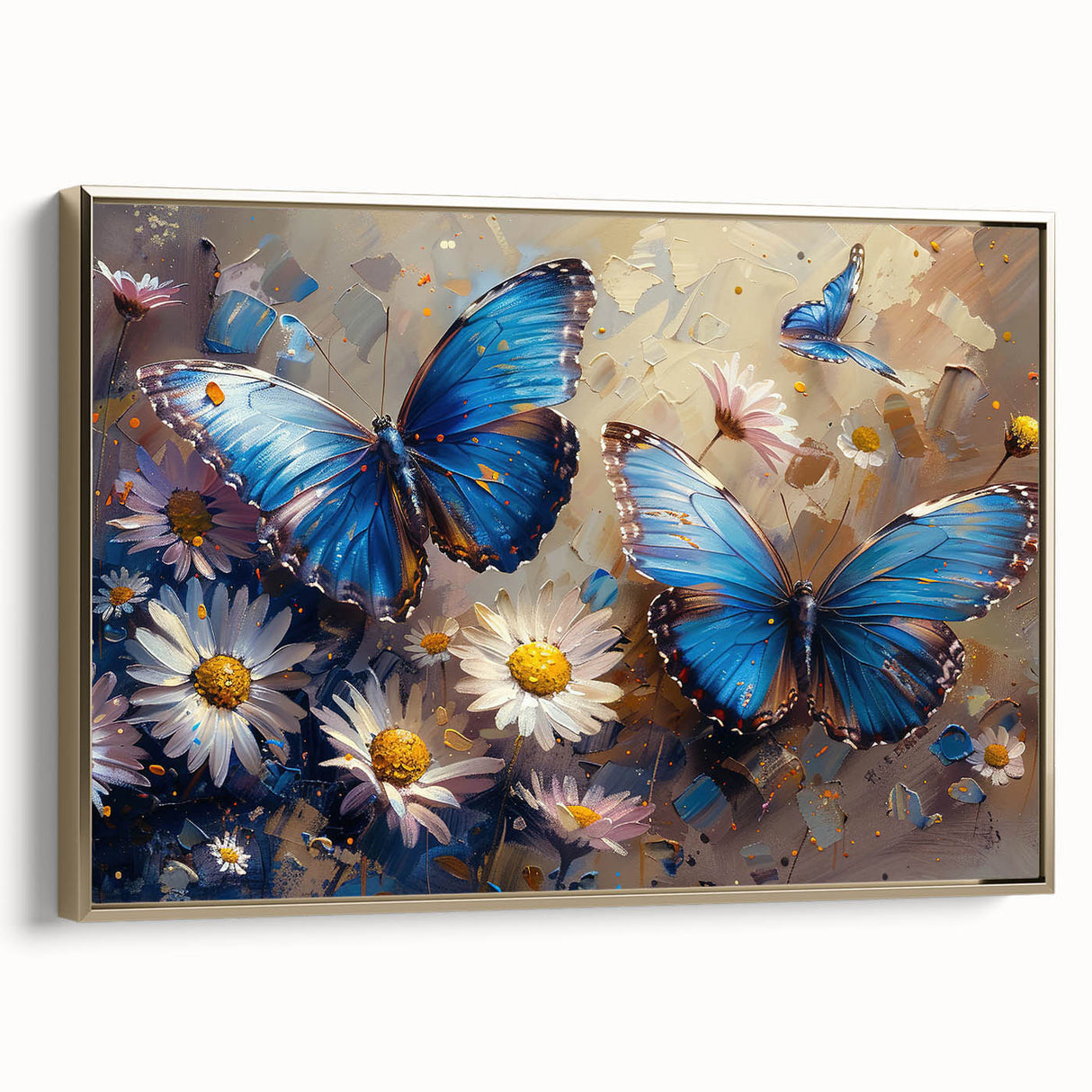Framed botanical wall art featuring a delicate daisy design on a textured canvas, adorned with a sleek gold frame, showcasing elegance and nature-inspired decor.