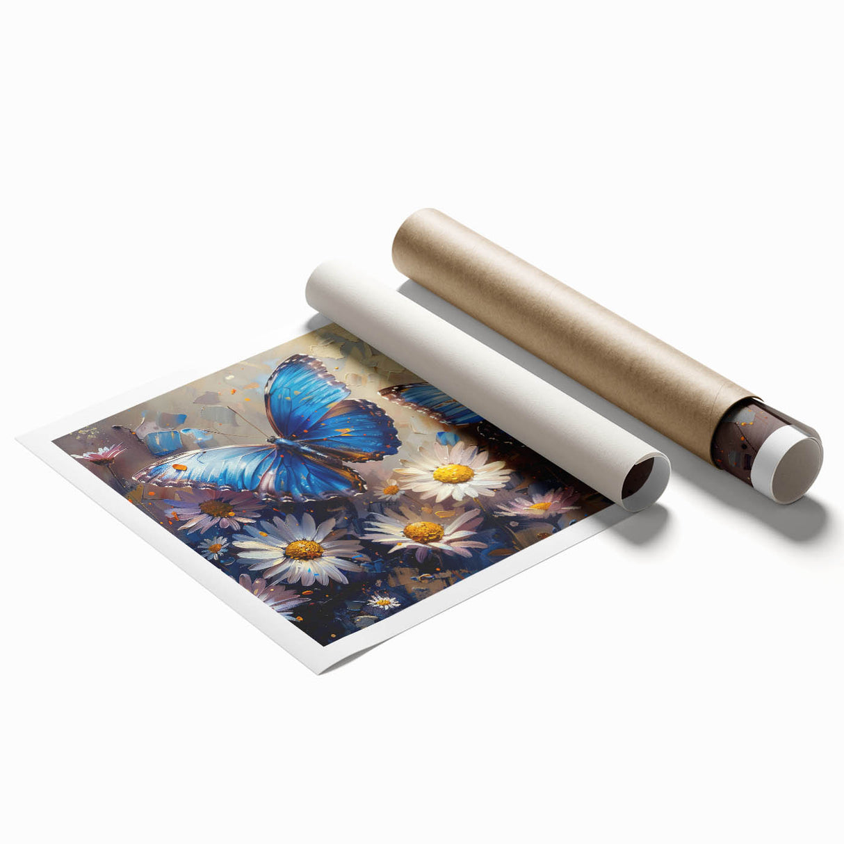 Botanical wall art print featuring a vibrant daisy design with intricate floral details, rolled and ready for framing, perfect for brightening any living space.