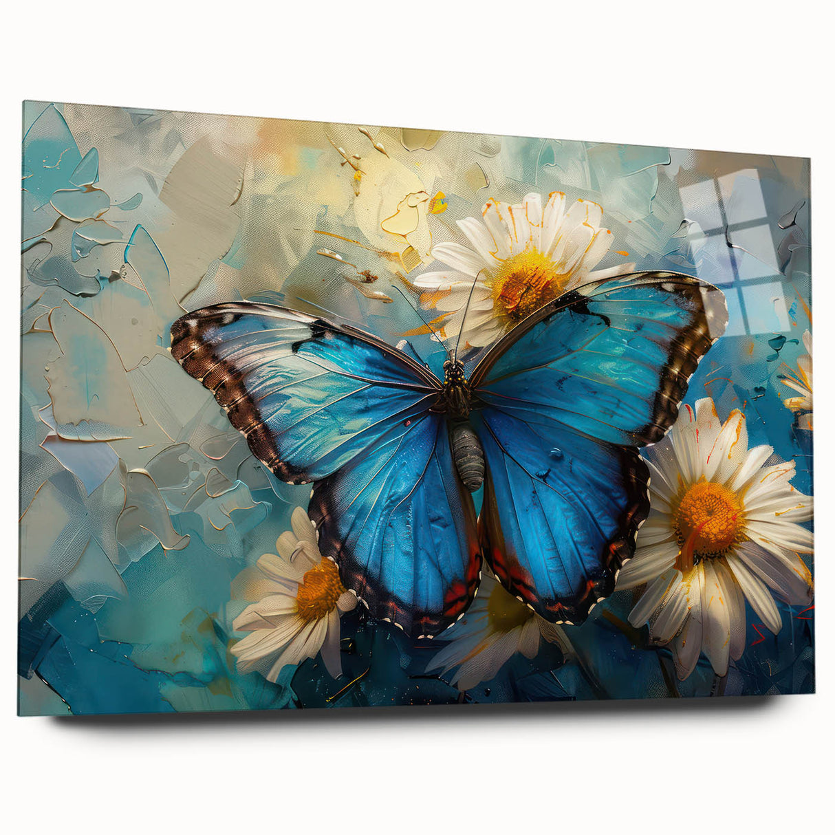 Botanical wall art collection showcasing a side view of an acrylic glass design featuring vibrant daisies, perfect for adding a floral touch to home decor.