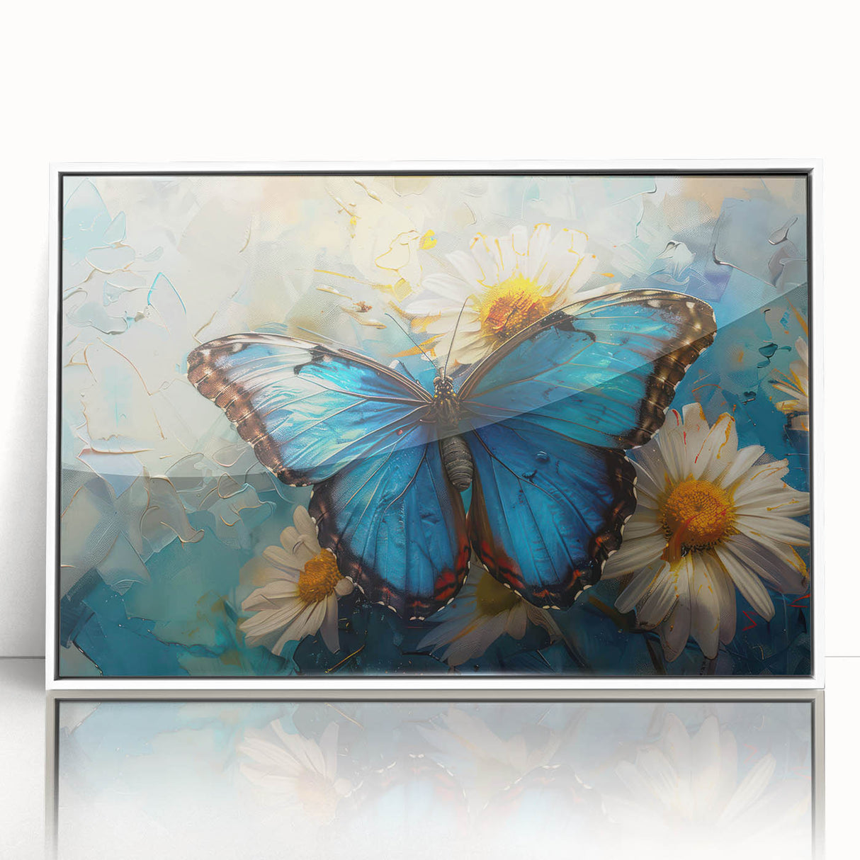 Framed acrylic wall art collection showcasing a vibrant botanical daisy design with white accents, perfect for home decor or floral-themed interiors.