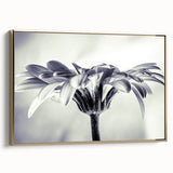 Framed botanical wall art featuring a daisy design with a gold frame, showcasing vibrant colors and an elegant side view, perfect for home decor.