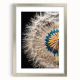 Botanical wall art featuring a delicate dandelion design in a stylish silver frame, perfect for home decor. The artwork is highlighted with a white mat, enhancing its elegance.