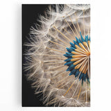 Stretched canvas wall art featuring a detailed botanical design of dandelions on a soft blue background, perfect for enhancing home decor with nature-inspired elegance.