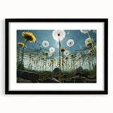 Framed botanical wall art featuring dandelion design in black frame with mat, showcasing delicate floral details perfect for home decor.