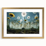 Framed botanical wall art featuring a delicate dandelion design with a gold mat, perfect for home decor. Adds a touch of elegance and nature-inspired aesthetic.