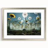 Framed botanical wall art featuring a delicate dandelion design in silver, showcasing intricate details and a modern aesthetic, perfect for home decor enhancement.