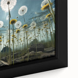 Framed botanical wall art featuring a close-up of a dandelion design, showcasing intricate details and soft color tones, perfect for home decor enhancement.
