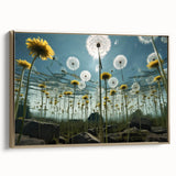 Framed wall art collection showcasing a botanical dandelion design on canvas, featuring a gold frame and side view perspective, perfect for home decor.