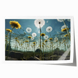 Botanical wall art print featuring a detailed dandelion design, showcasing delicate seed details in soft pastel colors, perfect for home decor or gifting.