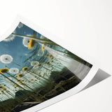 Vibrant botanical dandelion wall art print showcasing intricate floral details in soft yellow and green hues, perfect for home decor and nature lovers.