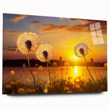 Acrylic glass wall art featuring a delicate botanical dandelion design, showcasing intricate details and vibrant colors, ideal for home decor and nature enthusiasts.