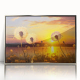 Framed botanical wall art featuring a detailed silver-accented dandelion design on acrylic, ideal for home decor, showcasing nature's elegance and modern aesthetics.