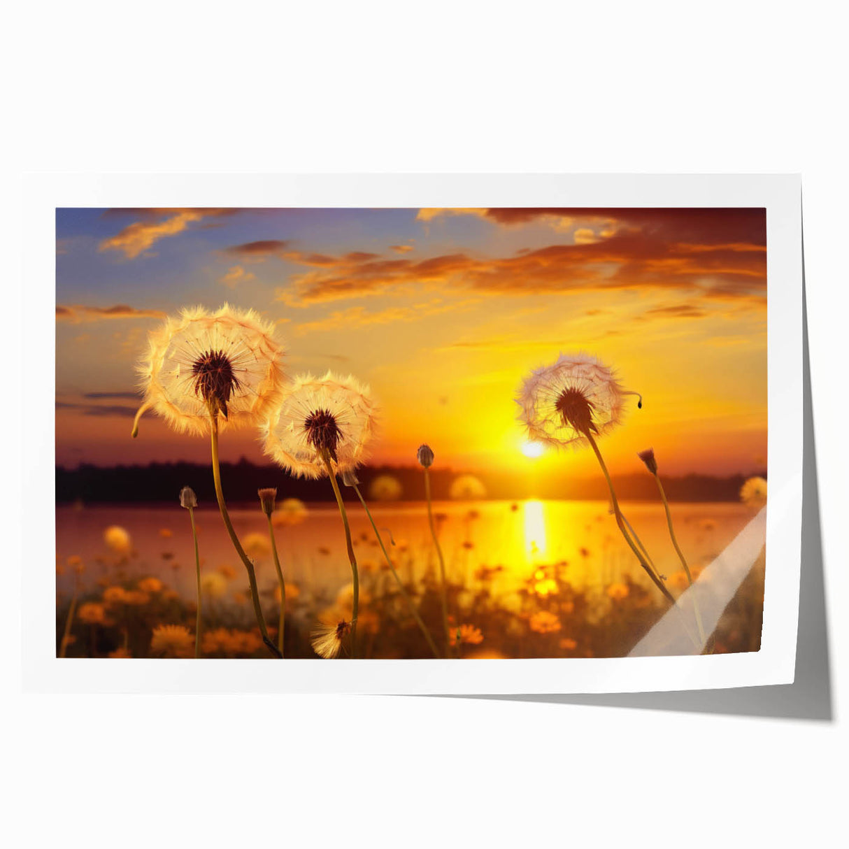 Botanical wall art print showcasing a delicate dandelion design in soft yellow and green hues, rolled and ready for framing to enhance any decor. Ideal for nature lovers and home decoration enthusiasts.