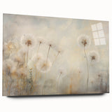 Side view of a botanical dandelion wall art piece, crafted from acrylic glass, showcasing intricate details and vibrant colors, ideal for home decor.