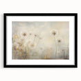 Black-framed wall art showcasing a botanical dandelion design with a white mat, ideal for modern decor, adding elegance to any room with its intricate details.