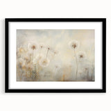 Black-framed wall art showcasing a botanical dandelion design with a white mat, ideal for modern decor, adding elegance to any room with its intricate details.