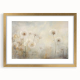 Botanical wall art featuring a delicate dandelion design in a gold frame with matting, ideal for home decor and adding a touch of elegance to any room.