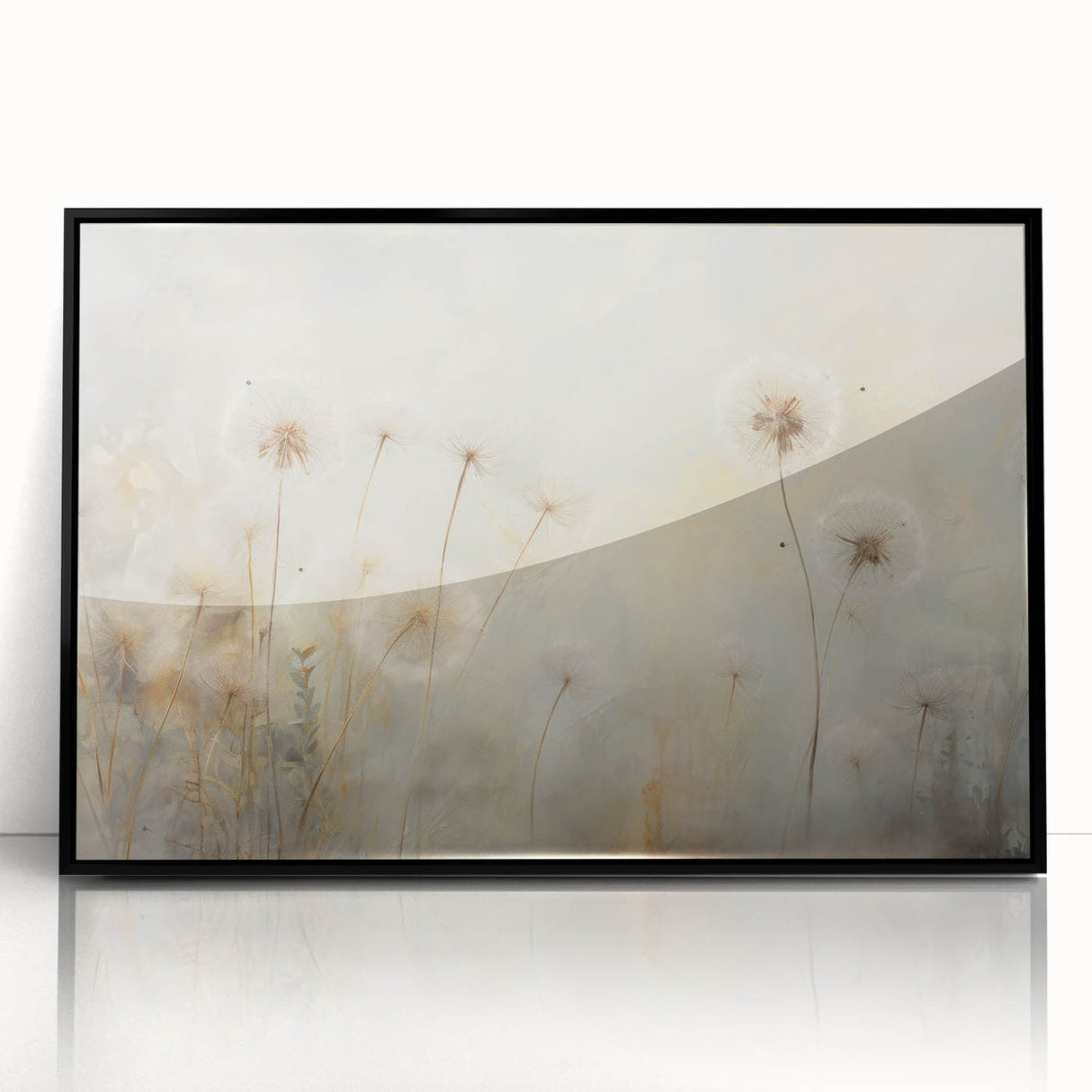 Framed wall art featuring a botanical dandelion design in elegant black acrylic, showcasing intricate details and textures that enhance any modern decor. Perfect for nature lovers and home aesthetics, this piece adds a touch of sophistication to your living space.