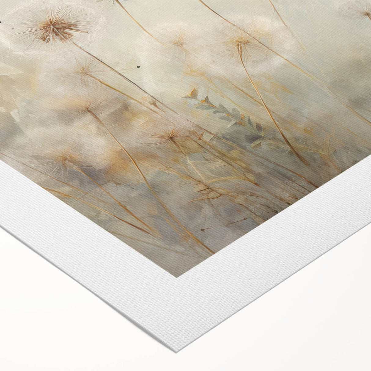 Beautiful botanical dandelion wall art on rolled canvas, featuring intricate floral designs in soft hues, perfect for home decor or gifting. Ideal for nature lovers.