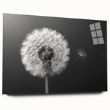 Acrylic wall art featuring a detailed botanical design of dandelions, showcasing vibrant yellow and green colors, elegantly displayed from a side view without pins.