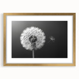 Botanical wall art featuring a delicate dandelion design in a stylish gold frame, complete with a mat for a refined presentation, perfect for enhancing home decor.