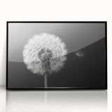 Framed wall art featuring a botanical dandelion design, showcasing intricate details in black acrylic, perfect for modern home decor. Ideal for nature lovers.