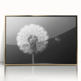 Framed wall art showcasing a botanical dandelion design in an elegant gold frame, perfect for home decor, adding a touch of nature-inspired elegance to any room.