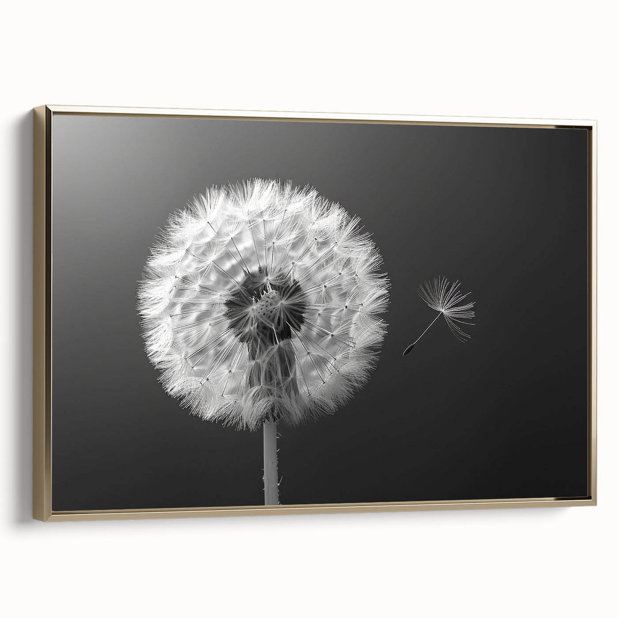 Framed wall art featuring a botanical dandelion design in gold, showcasing intricate details and a modern aesthetic, perfect for enhancing home decor.