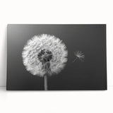 Dandelion botanical wall art design on stretched canvas, showcasing delicate flower details in soft hues, perfect for home decor or nature-inspired spaces.