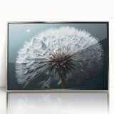 Framed wall art showcasing a botanical dandelion design in elegant silver acrylic, ideal for modern home decor. Adds a touch of nature-inspired elegance to any room.