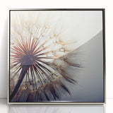 Framed botanical wall art showcasing a detailed dandelion design with silver accents, perfect for modern home decor. Ideal for nature enthusiasts and art lovers.