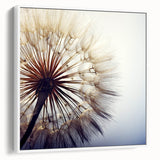 Framed botanical wall art featuring a delicate dandelion design on a white background, showcasing intricate details and providing a modern aesthetic for home decor.