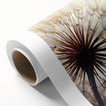 Botanical wall art design showcasing a dandelion illustration on rolled canvas, featuring vibrant colors and intricate details, perfect for home decor.