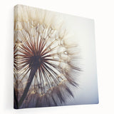 Side view of a stretched canvas wall art featuring an intricate botanical dandelion design, showcasing delicate details and vibrant colors, perfect for home decor.