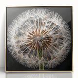 Framed botanical wall art featuring a detailed dandelion design in gold acrylic, set against a clean white background, perfect for modern home decor.