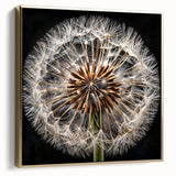 Framed wall art featuring a botanical dandelion design in silver and gold tones, showcasing intricate details and elegant aesthetics for home decor.