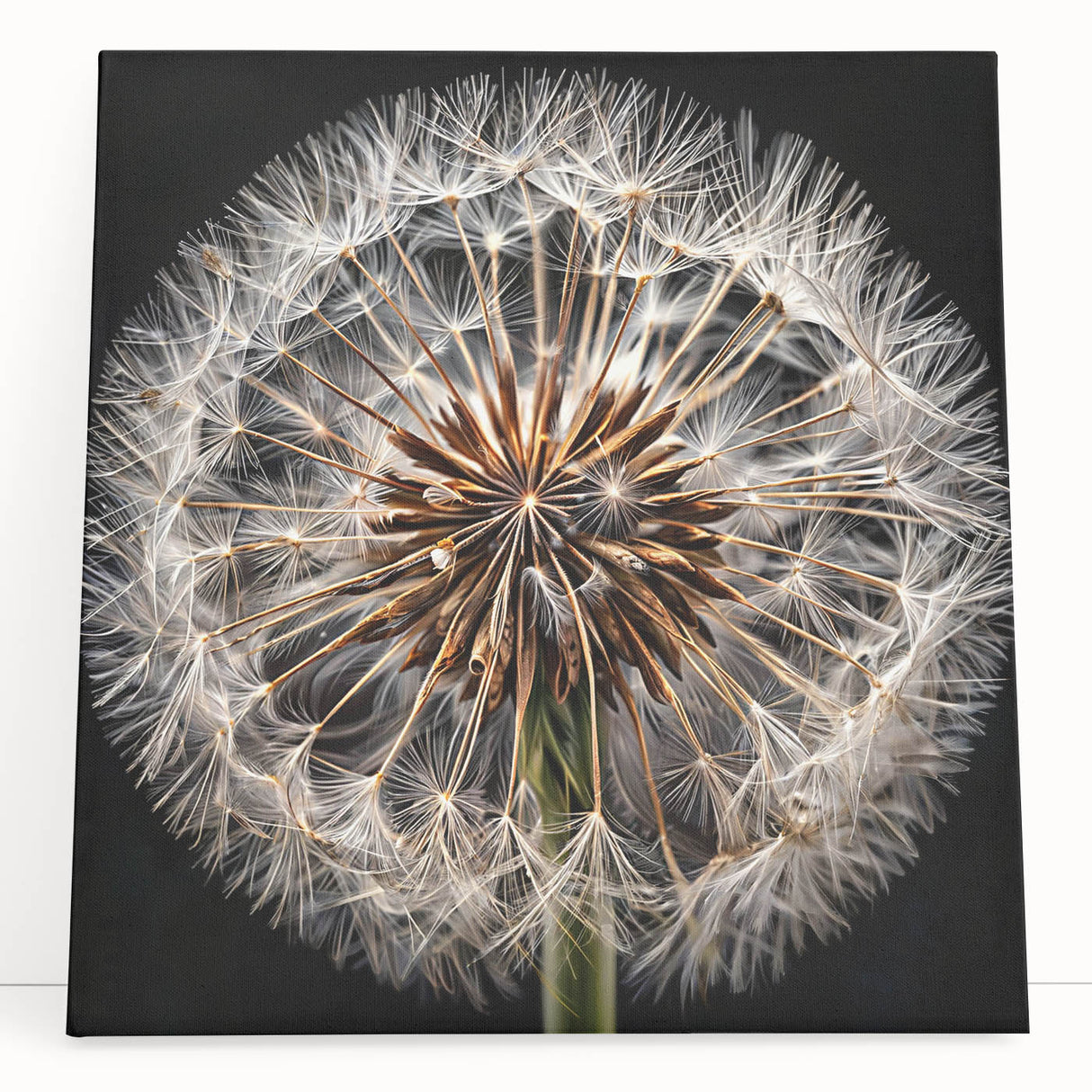 Stretched canvas featuring a detailed botanical dandelion design with vibrant colors, perfect for home decor or artistic wall displays, enhancing any living space.