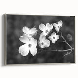 Framed botanical wall art featuring a delicate dogwood design on canvas, elegantly displayed with a silver frame, perfect for enhancing home decor.