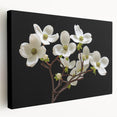Stretched canvas wall art showcasing a detailed botanical dogwood design in soft pastel colors, perfect for enhancing home decor with a nature-inspired aesthetic.