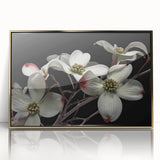 Framed wall art collection showcasing a botanical dogwood design, featuring intricate floral details in soft hues and a sleek gold frame, perfect for home decor.