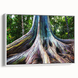 Framed canvas wall art showcasing a botanical eucalyptus design with a white background, highlighting delicate green leaves and a modern aesthetic, perfect for home decor.