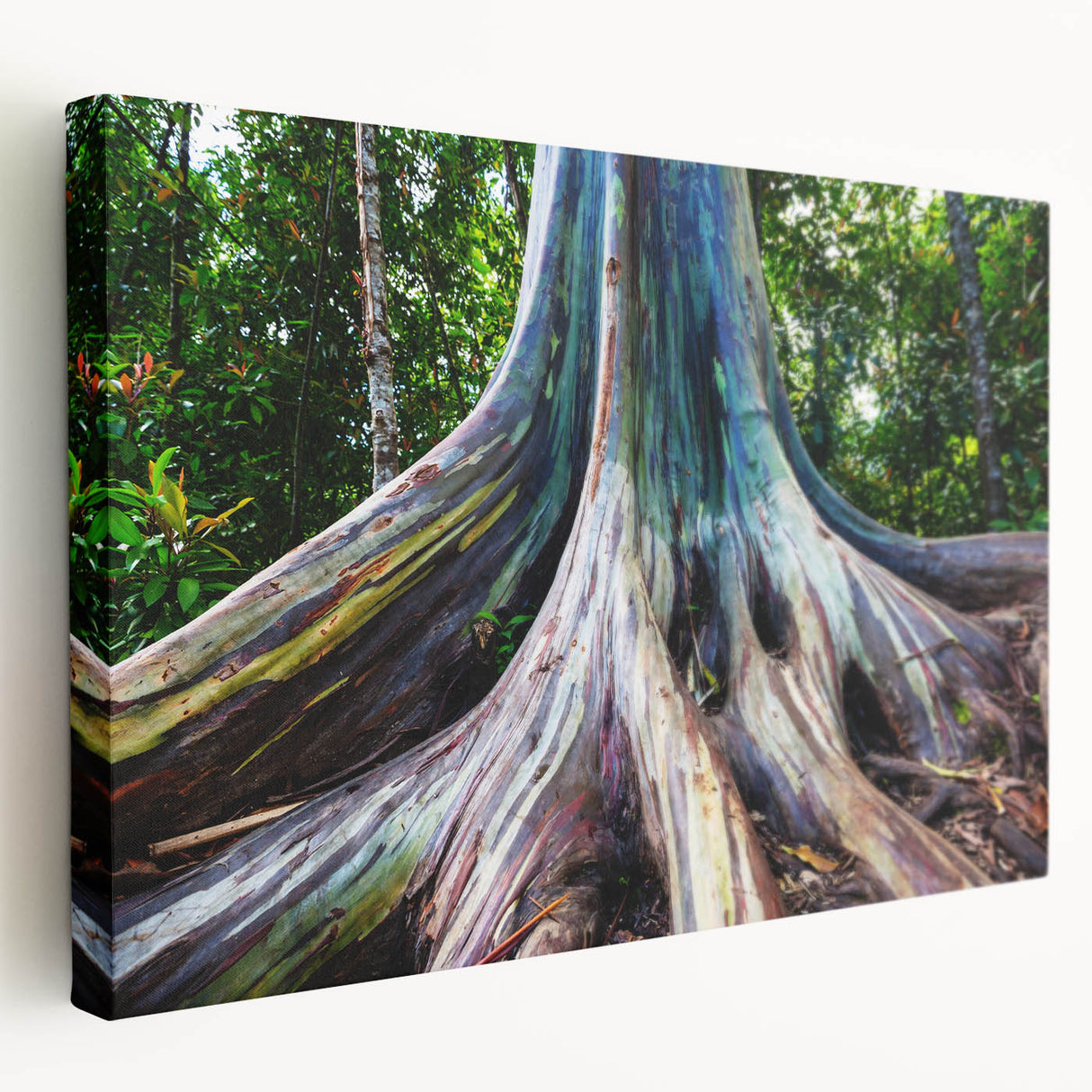 Stretched canvas wall art showcasing a botanical eucalyptus design with vibrant green tones, perfect for adding a natural touch to home decor.