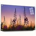 Vibrant botanical wall art featuring a fireweed design, displayed in a sleek acrylic glass frame with visible mounting pins, perfect for home decor.