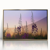 Framed wall art featuring a vibrant botanical fireweed design, showcased in a sleek gold frame with acrylic front, perfect for home decor enhancement.