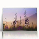 Framed botanical wall art featuring vibrant fireweed flowers in a white frame, showcasing intricate details and vivid colors, perfect for home decor.