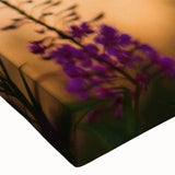 Close-up of vibrant fireweed floral wall art design on stretched canvas, showcasing intricate details and rich colors, perfect for home decor.